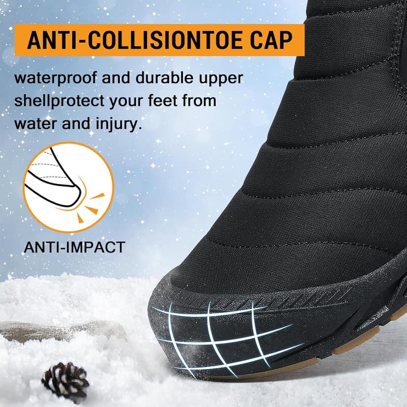 ziitop Snow Boots Mens Waterproof Winter Boots Fur Lined Warm Ankle Boots Zipper Closure Slip on Outdoor Boot Comfortable Walking Shoes