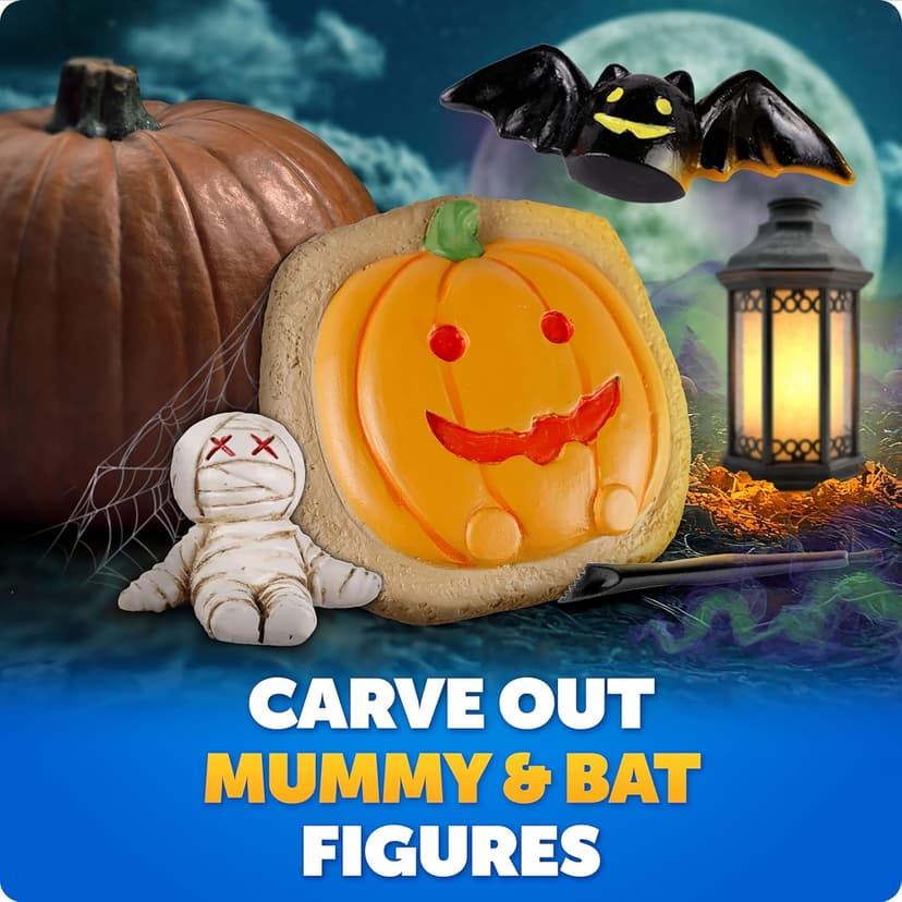 Blue Marble Halloween Dig Kit – Excavation Set with Skull & Pumpkin Dig Bricks, Includes Ghost, Mummy, Bat & Skull Figures, for Kids, Boo Basket Stuffers, Hands-On Activity