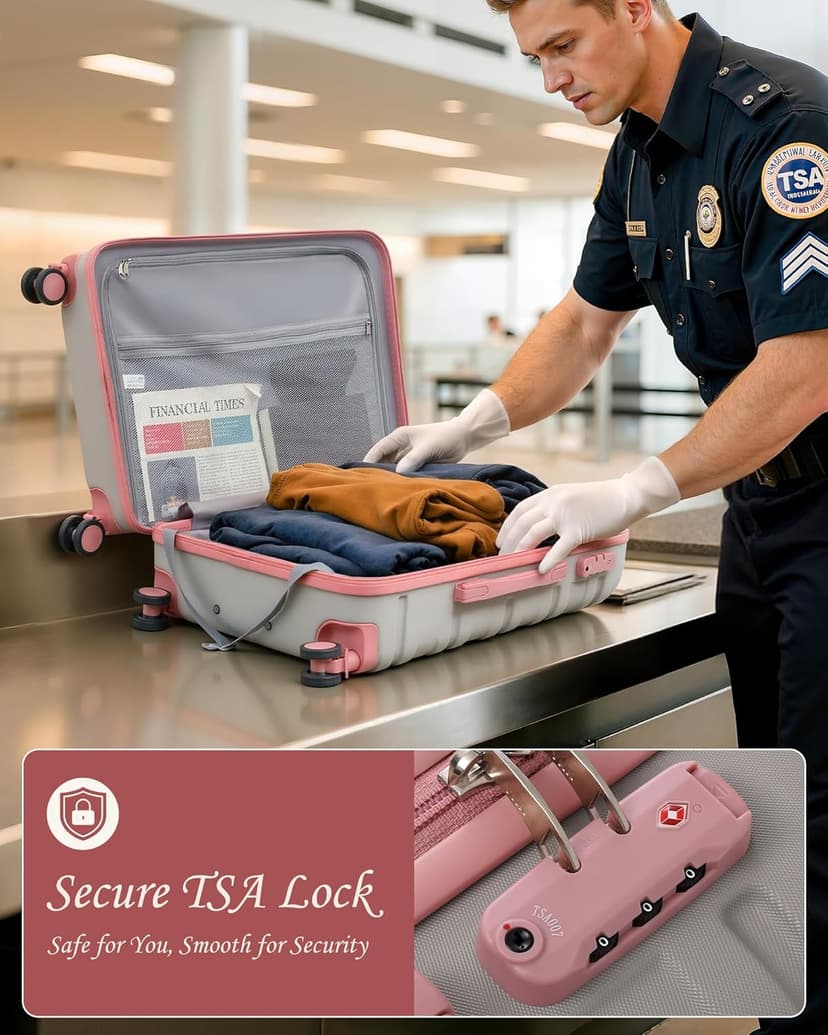 TAKUMI Luggage Sets 5 Piece Lightweight Carry On luggage with Duffel Bag ABS+PC Hardshell Suitcases with YKK zippers Double Spinner Wheels Travel Luggage with TSA Lock(GREY PINK, 5 PIECE SET)