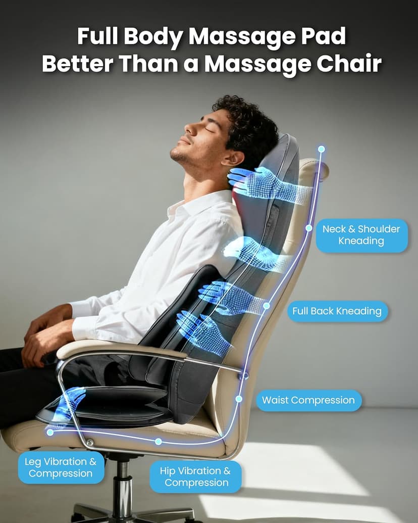 COMFIER Shiatsu Neck & Back Massager with Heat, Full Back Coverage Massage Chair Pad with 4D Kneading & Adjustable Neck Nodes, Waist & Hip Compression, Mother Day Gift for Mom