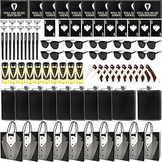 10 Set Groomsmen Gifts Proposal Wedding Groomsmen Gift Set Includes Flask Funnel Wine Glass Card Bottle Opener Gift Bag Sunglasses Knife Pen for Wedding Party Present