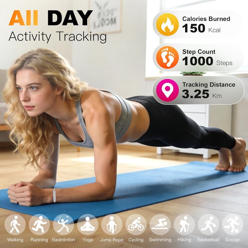 Smart Bracelet for Women, Jewelry Fitness Tracker with 2 Bands, Heart Rate & SpO₂ Monitor, Stress & Sleep Tracking, Step & Calorie Counter, 5ATM Waterproof for iOS & Android, No Subscription, Silver