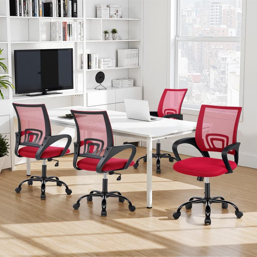 BestOffice Office Chair Ergonomic Cheap Desk Chair Mesh Computer Chair Lumbar Support Modern Executive Adjustable Stool Rolling Swivel Chair for Back Pain (Red)