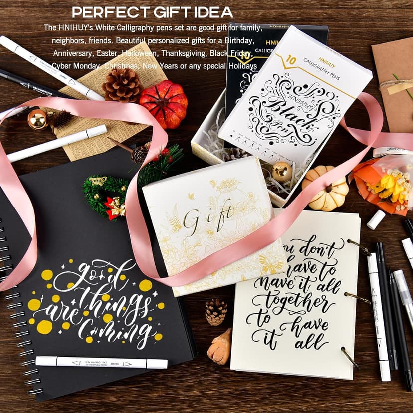 Dual Tip Black Acrylic Calligraphy Pens, 10 Size Calligraphy markes for Writing, Hand Lettering Pen for Art Drawing, Sketching, Scrapbooking, Brush Pens Calligraphy Set for Beginners