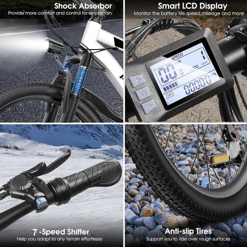 Electric Bike for Adults, 1000W Peak Ebike, 50Miles 21.7MPH Electric Mountain Bike, 26" Adult Electric Bicycle with 48V Removable Battery, Fenders,7 Speed, Front Suspension, UL 2849 Certified