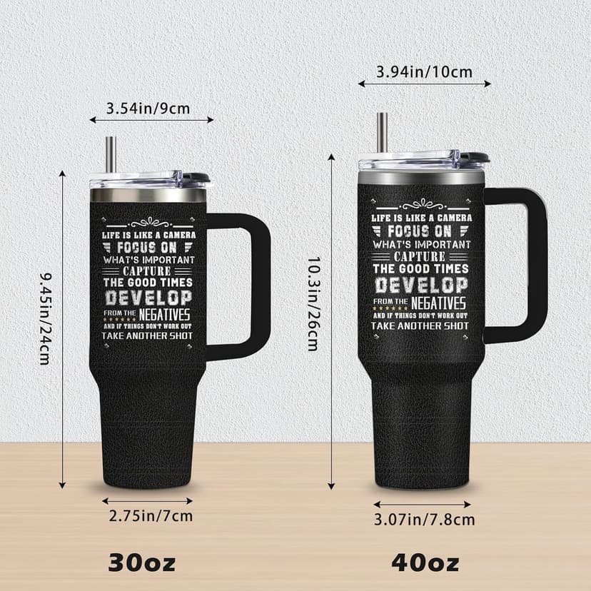 Photographer Gifts for Women Men Tumbler with Handle Straws 40oz Photography Lovers Camera Lens Coffee Cup Mugs, Cool Photographers Birthday Christmas Gifts