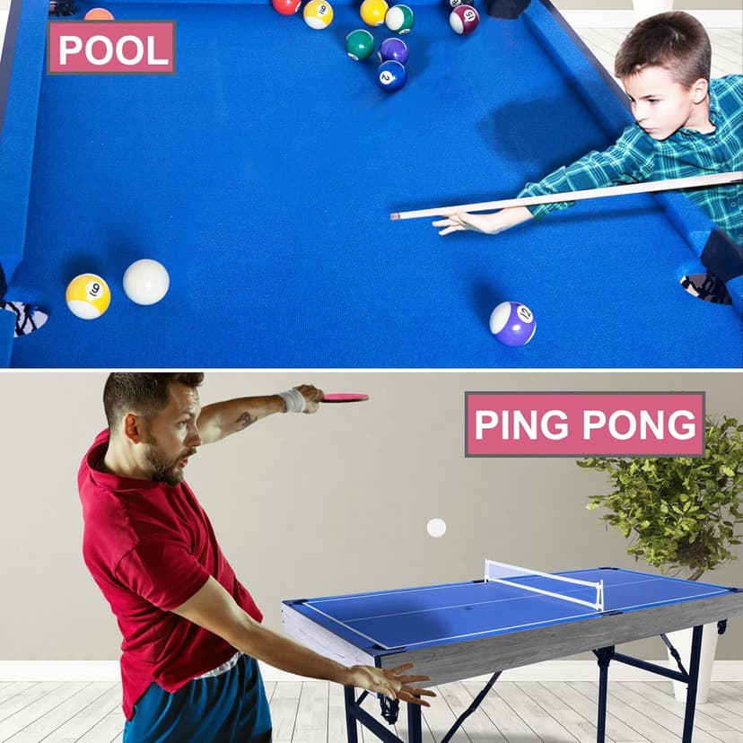 5in1 Multi-fuction Games Table,Folding Multi Game Combination Table Set with Ping Pong, Pool Billiards, Air Hockey, Bowling, and Shuffleboard for Indoor, Outdoor