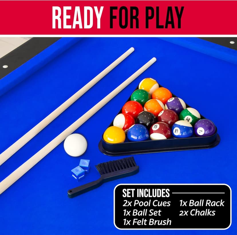 GoSports 6, 7, or 8 ft Billiards Tables - No Assembly, Choose Your Color - Portable Pool Table Includes Full Set of Balls, 2 Cue Sticks, Chalk and Felt Brush