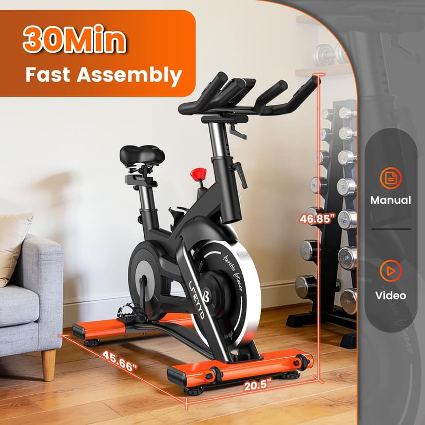 Exercise Bike for Home, Quiet Adjustable Magnetic Stationary Bike for Home Cardio with App Compatible, Spin Bike with 400 lbs Capacity, Spinning Bike with Heart Rate Monitor,Comfort Seat/Alloy Pedals/LCD Monitor