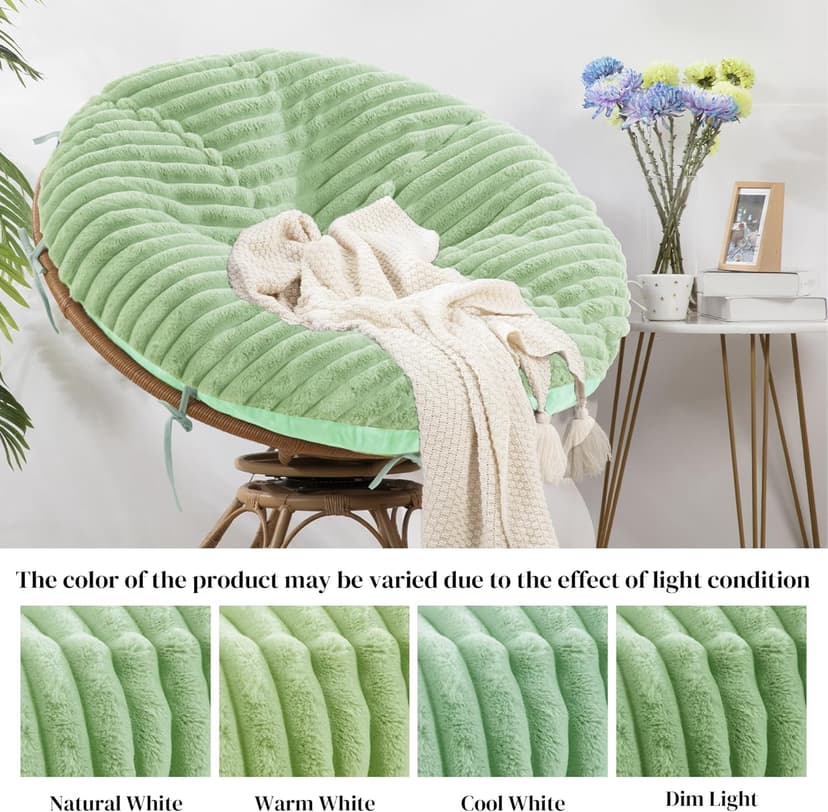 HOMBYS Fluffy Shaggy Cover for Papasan Chair Cushion, Plush Faux Fur Slipcover ONLY, (Without Cushion) Removable Soft Papasan Cushion Covers with 8 Ties, (Sage Green, 55"x55")