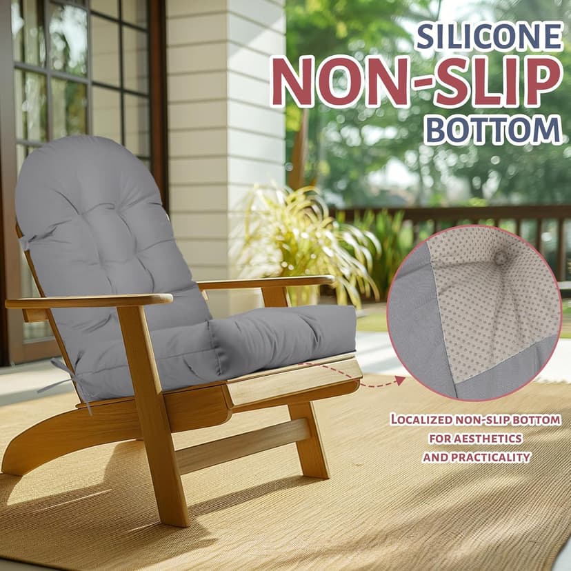 Adirondack Chair Cushion,Outdoor Waterproof Rocking Chair Cushion 44x19x4in Gray Non-Slip High Back Patio Chair Cushions, Comfortable Weather Resistance Seat Pad