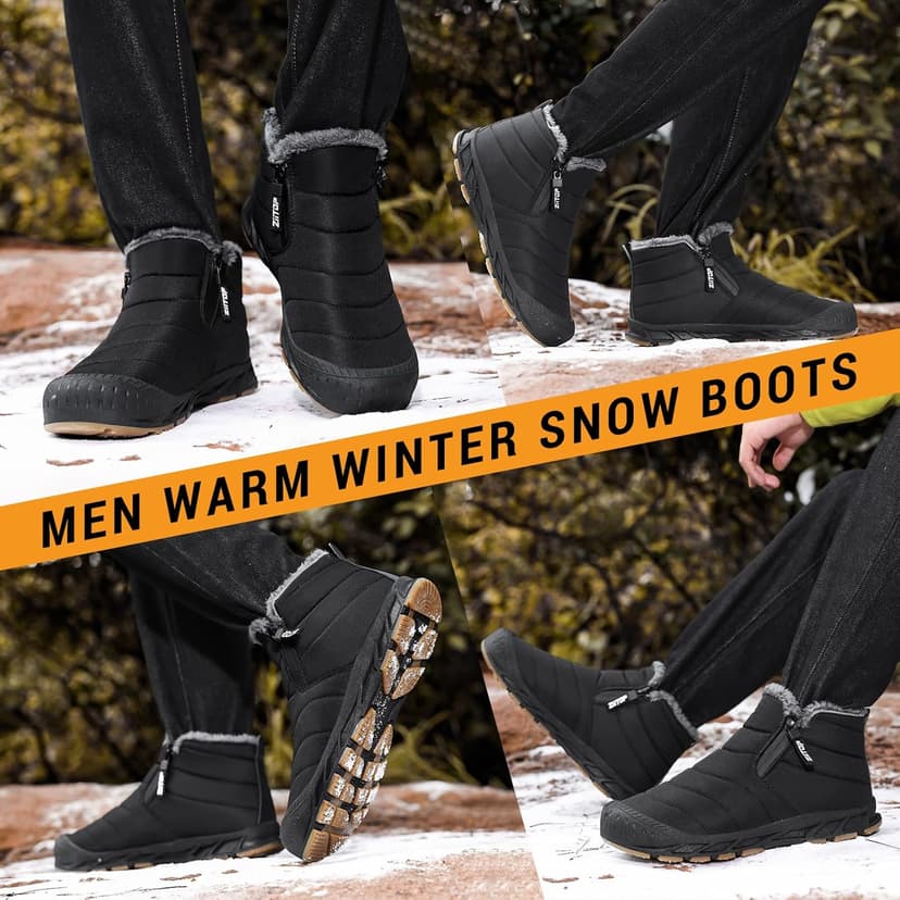 ziitop Snow Boots Mens Waterproof Winter Boots Fur Lined Warm Ankle Boots Zipper Closure Slip on Outdoor Boot Comfortable Walking Shoes
