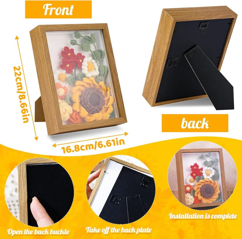 IMZAY Sunflower Crochet Kit with Photo Frame, Sunflower Knitting Weaving Set with Yarn, Hooks, Instruction, Stitching Markers, Fiber Fill, Floral Wire, Crochet Set for Mother's Day, Thanksgiving Day