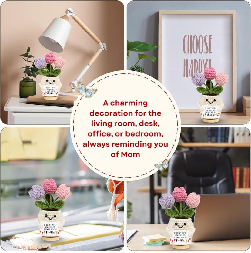 Gifts for Mom from Daughter Son - Cute Christmas, Mothers Day, Birthday Gifts for Moms - 5.51'' x 4.13'' Knitted Positive Tulip Flowers Mom Crochet Doll