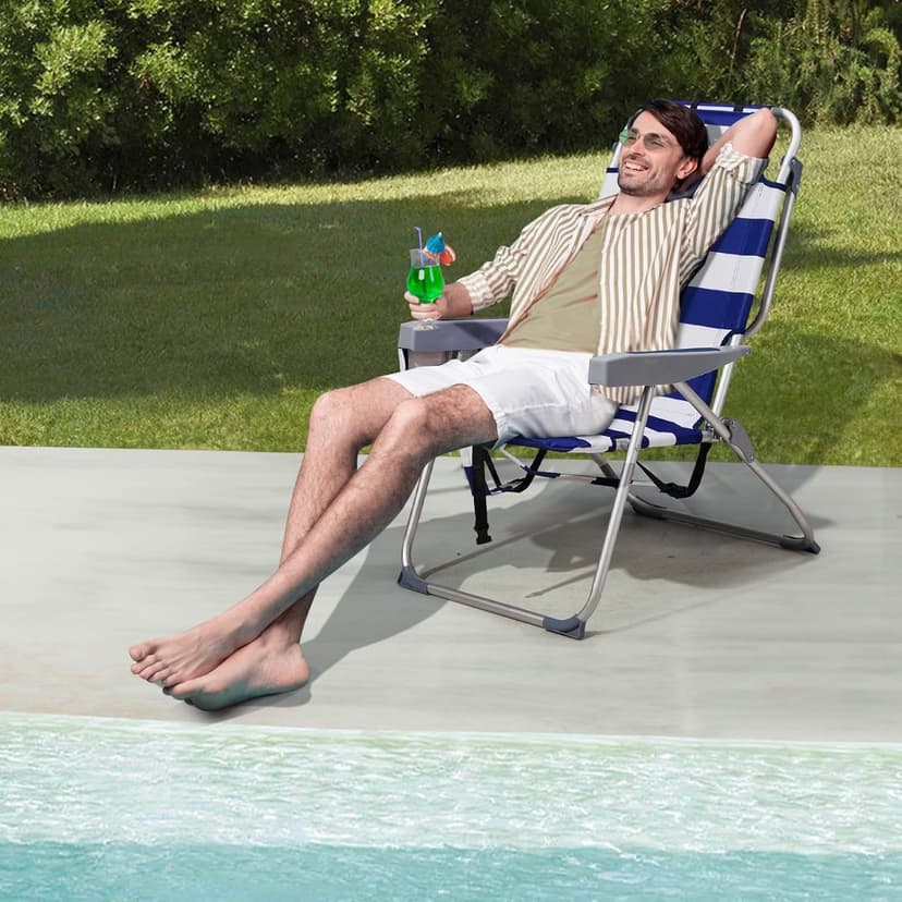 VINGLI Aluminum Backpack Beach Chair for Adults, Portable Lightweight Reclining Beach Chair with Headrest & Side Pocket, Lay Flat Beach Chair with 5 Positions for Outdoor Lawn/Fishing/Pool Lounge