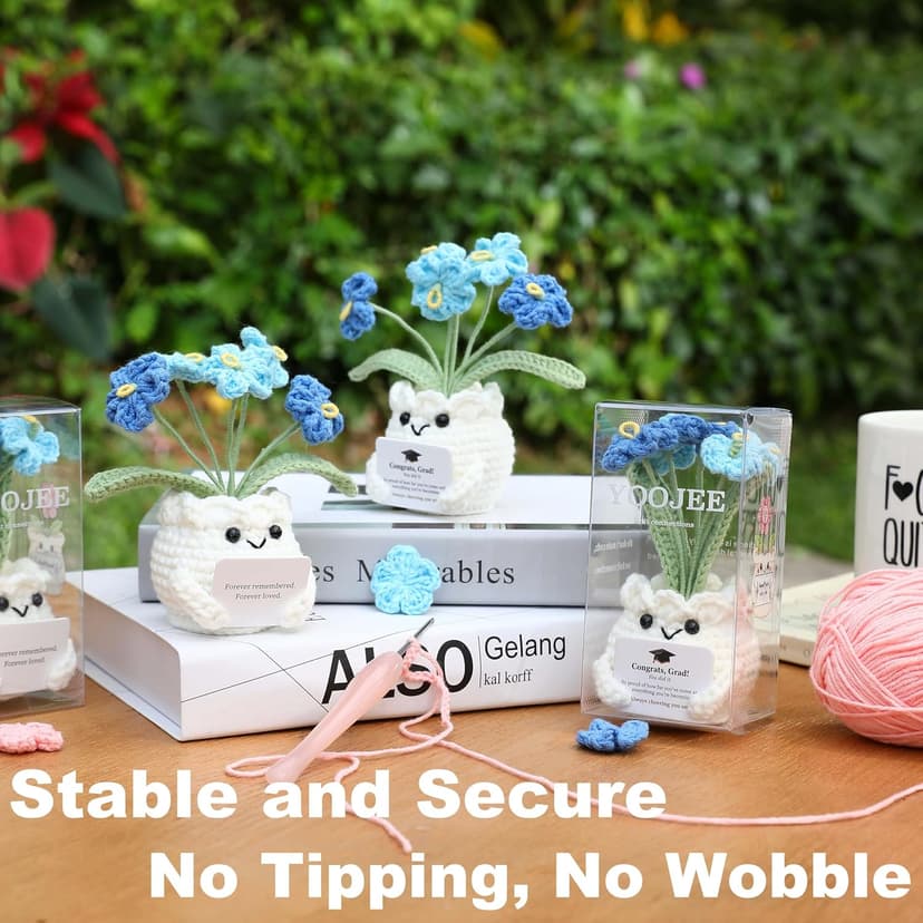 Crochet Forget Me Not Graduation Gift – Class of 2026 Blue Flowers with Card “Congrats, Grad! You Did It.”, Meaningful Gift for Student, Senior, Keepsake Desk Decor B0GMPV8Q35