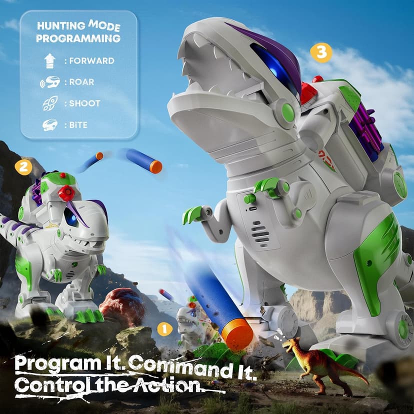 Programmable, Walking, Roaring, LED Eyes and Shooting, Interactive Gifts for Boys & Girls Age 3 4 5 6 7 8 Ruko 8809 Dinosaur Toys for Kids, Large Rechargeable RC T-Rex, Green B0FLD5QB87