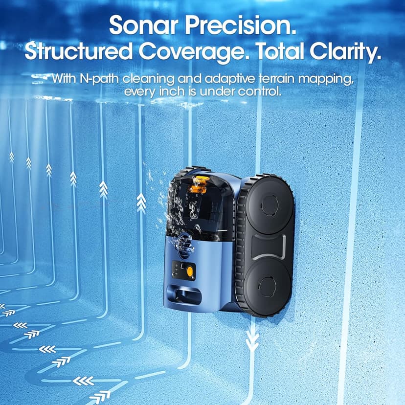 Cordless Robotic Pool Vacuum with Smarter Navigation & Track Drive, Dual 180W Brushless Motors, Wall & Waterline Climbing, 150-Min Runtime, for Inground & Above-Ground Pools up to 2,150 Sq. Ft.