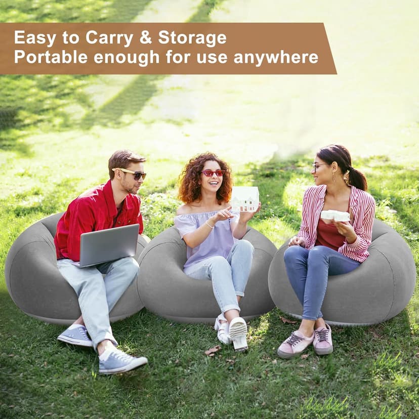 Realspring 6 9 12 Pcs Inflatable Bean Bag Chairs for Adults with Electric Air Pump, Blow up Couch Folding Portable Inflatable Couch Lazy Sofa for Outdoor Movie Night Camping(Gray,6 Pcs)