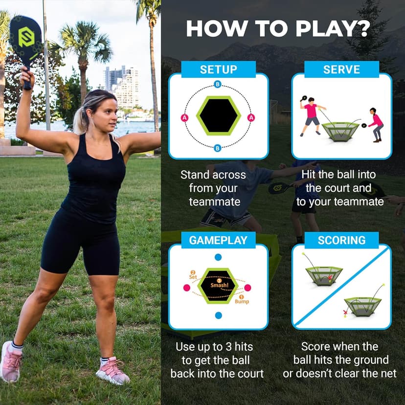 PaddleSmash - Pickleball Yard Game As Seen on Shark Tank - Beach, Backyard, Tailgate & Lawn, Outdoor Activities for Adults and Family - Easy Assembly