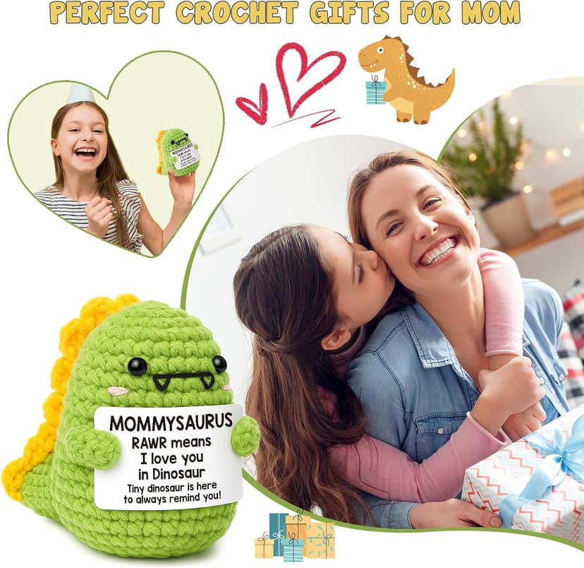 Mini Gifts for Mom Christmas I Love You Mommy Gift Handmade Crochet Dinosaur Mom Gifts for Christmas Birthday Gift for Mama Mother- in- Law New Bonus Step Moms Mother from Daughter Son Husband