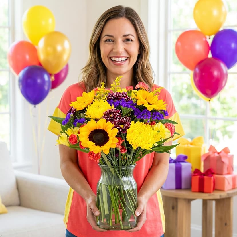 Benchmark Bouquets - Flowering Fields (Glass Vase Included) - Fresh Flowers for Delivery - Gift for Birthday, Anniversary, Sympathy, Get Well, Congratulations, Thanksgiving, Christmas