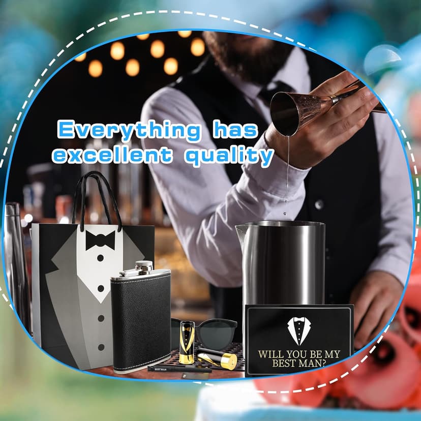 10 Set Groomsmen Gifts Proposal Wedding Groomsmen Gift Set Includes Flask Funnel Wine Glass Card Bottle Opener Gift Bag Sunglasses Knife Pen for Wedding Party Present