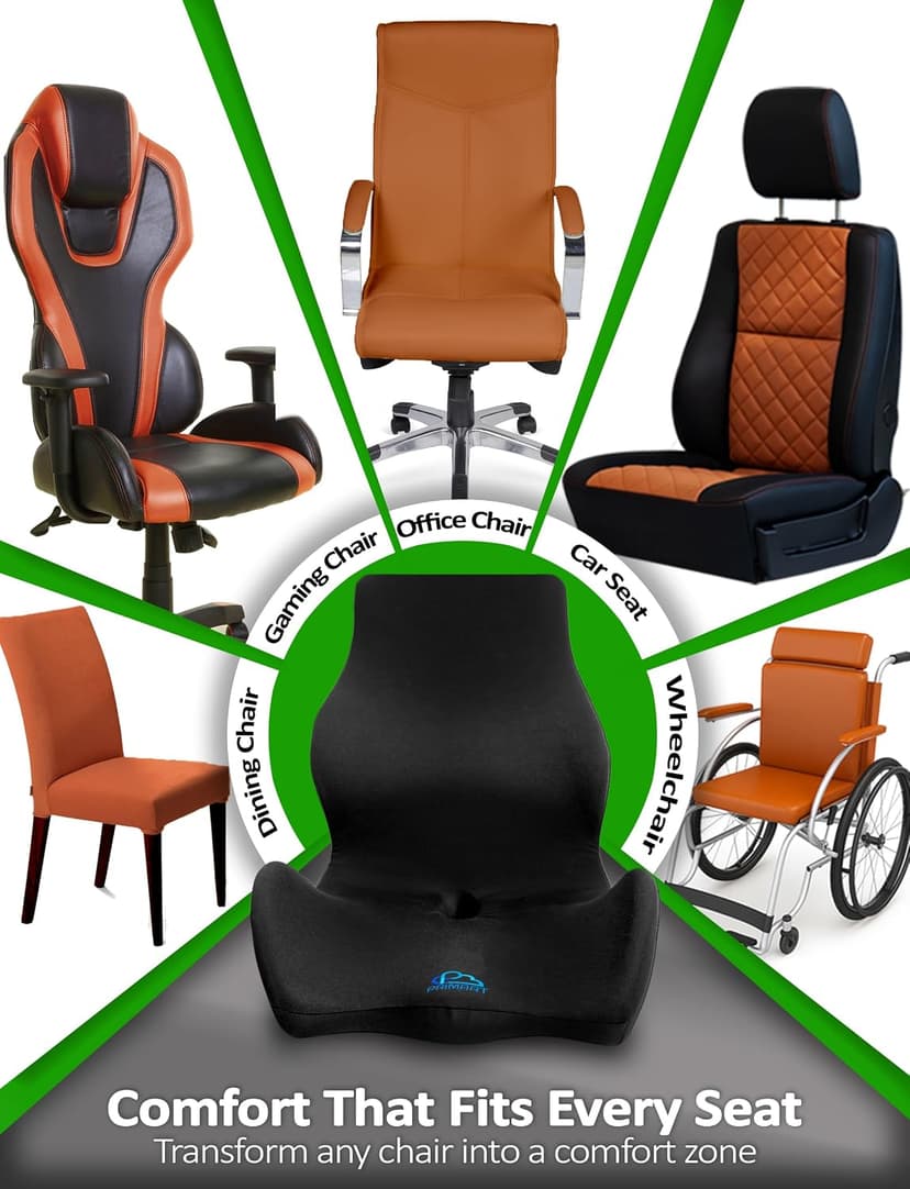 Ergonomic Memory Foam Seat Cushion for Office Chair, Car Seat, Dining, Gaming Chair & Wheelchair, Full Back & Lumbar Support Pillow One Piece, Back Pain Relief, Coccyx, Tailbone & Sciatica Pain Relief