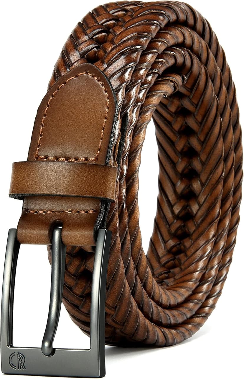 CHAOREN Leather Braided Belts for Men - 1 1/8" Mens Casual Woven Leather Belt for Dress Pant