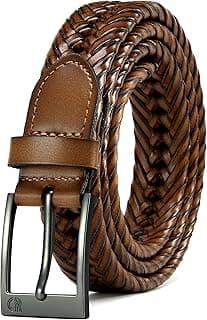 CHAOREN Leather Braided Belts for Men - 1 1/8" Mens Casual Woven Leather Belt for Dress Pant