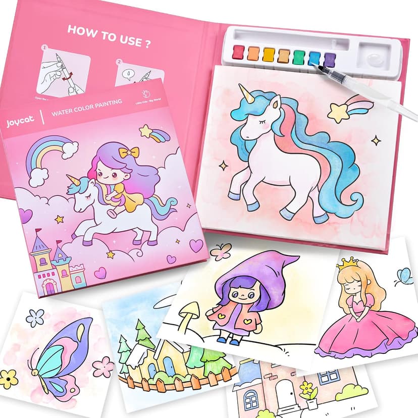 Watercolor Painting Set for Kids Ages 3-5 & 4-8, Arts & Crafts Drawing Activity Travel Toy, Birthday Gifts for Boys & Girls JoyCat Paint with Water Coloring Books for Toddlers (Magical Pony) B0CTHQJF57