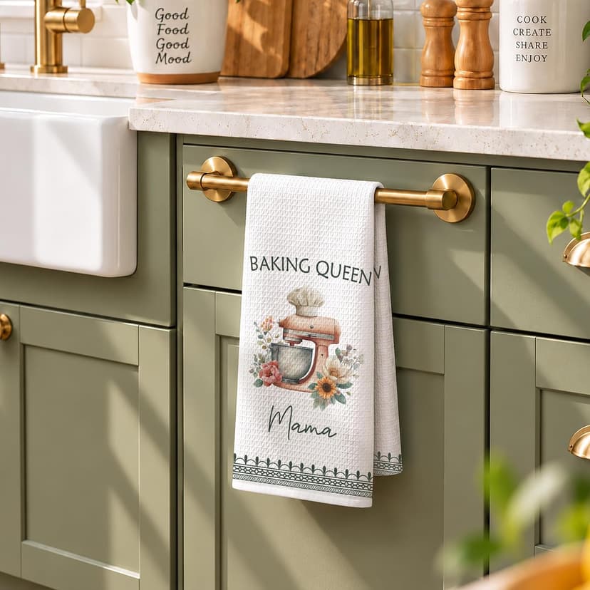 Baker Mama Towel with Quote: Baking Queen Mama. Set of 1. Baking Mama Gifts Baker Kitchen Towel, Gift for Mom Loves to Bake B0HCR77M1L
