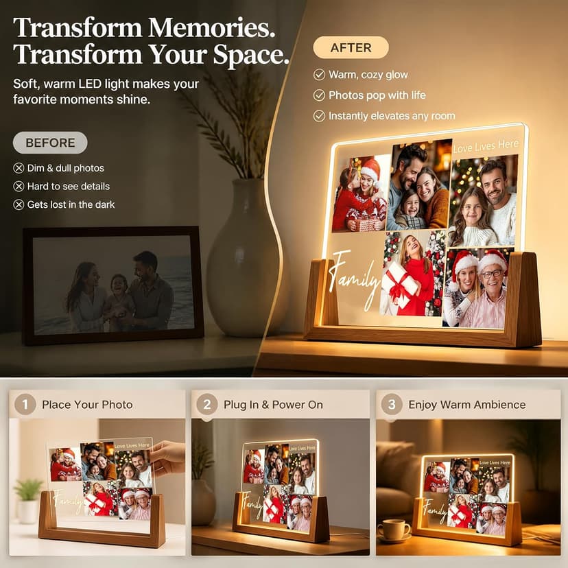 Personalized Photo Frame Gifts for Grandma Grandpa Wife Kids Baby Her Him on Christmas Birthday Mothers Fathers Day Custom Family Picture Frame, Christmas Family Gifts for Women Men Mom Dad B0HGY9689D