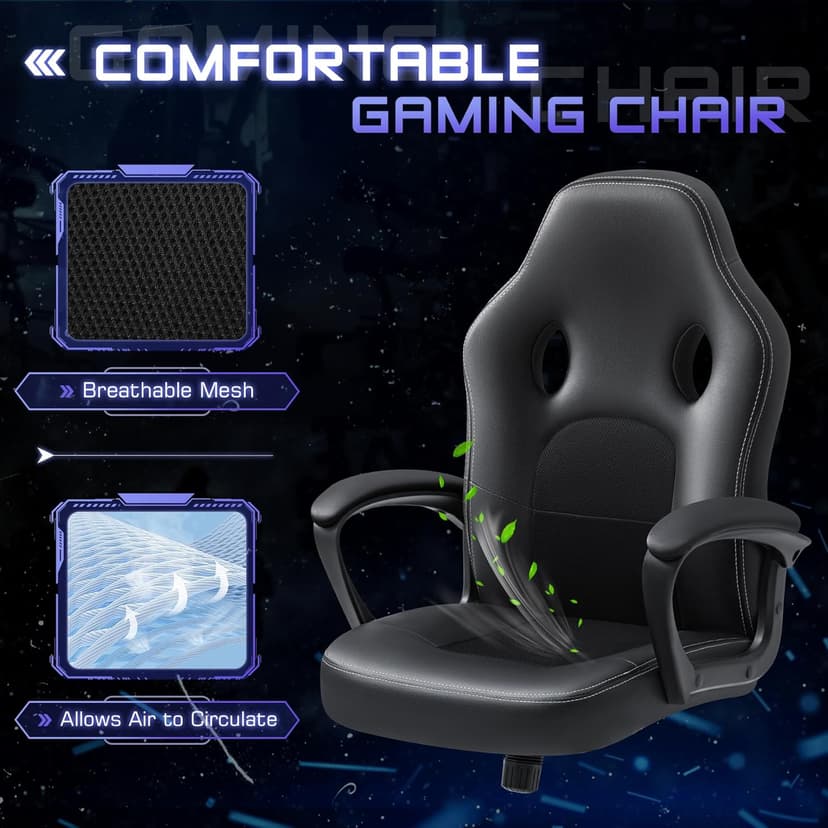 Office Gaming Chair High Back Leather Computer Chairs Ergonomic Height Adjustable Racing Game Desk Chair Executive Conference Task Chair (Black)