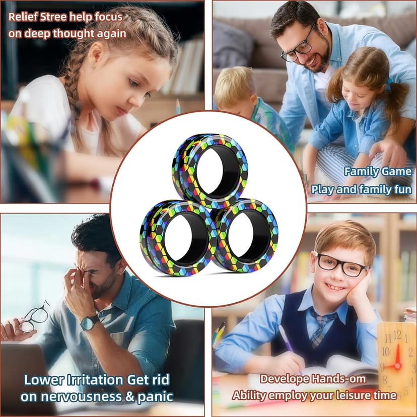Magnetic Rings Fidget Toy Set, Idea ADHD Fidget Toys, Adult Fidget Magnets Spinner Rings for Anxiety Relief Therapy, Fidget Pack Great Gift for Adults Teens Kids Easter Basket Stuffers (3PCS) B09995133G