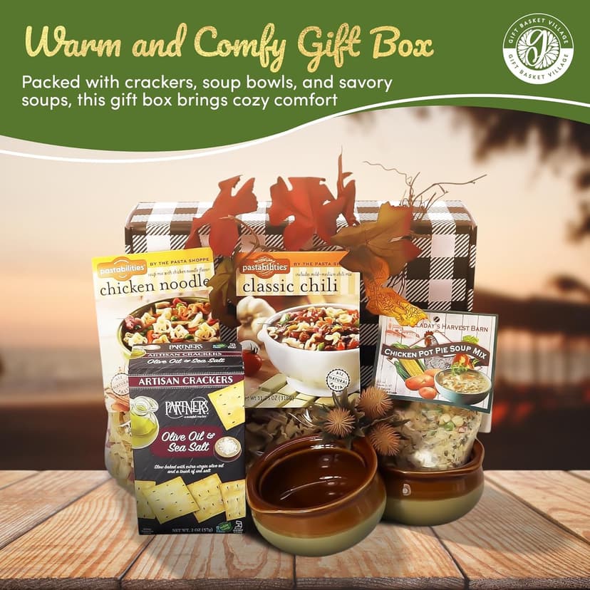 Gift Basket Village Soup Gift Basket – Dried Soup Mixes Variety, Instant Soup Packets, Crackers & Bowls, Soup Gift Baskets for Adults, Comfort Food Box for Cold & Warm Season - Medium