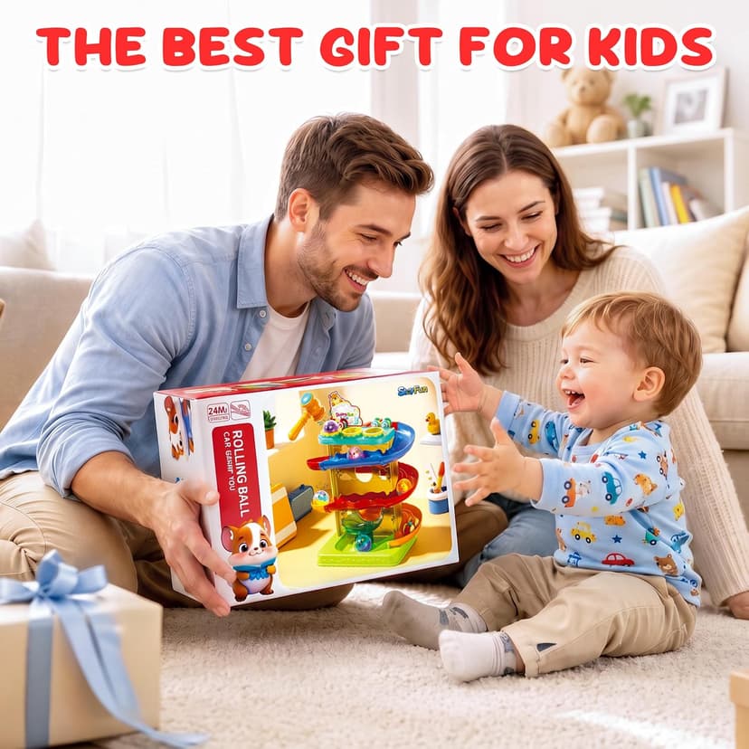 Hammer Rolling Ball, Launch and Race Car-Cause and Effect Sensory STEM Learning Toys for 1-5 Year Old Boys & Girls 2-in-1 Ball Drop & Car Ramp Race Track Montessori Toy for Toddlers Ages 1-5 B0FLDB14N8