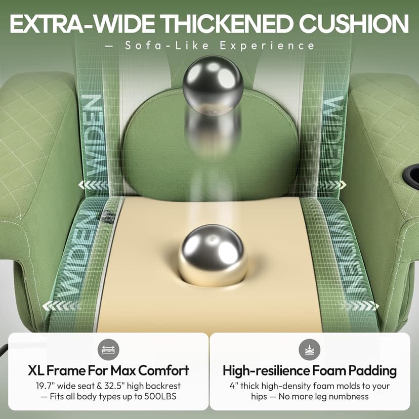 Dowinx Racing Style Gaming Recliner Chair with Massage Lumbar Support, Footrest, Cup Holder, Side Pouch, High Back Ergonomic Video Game Chair Reclining No Wheels Heavy Duty, Fabric Green