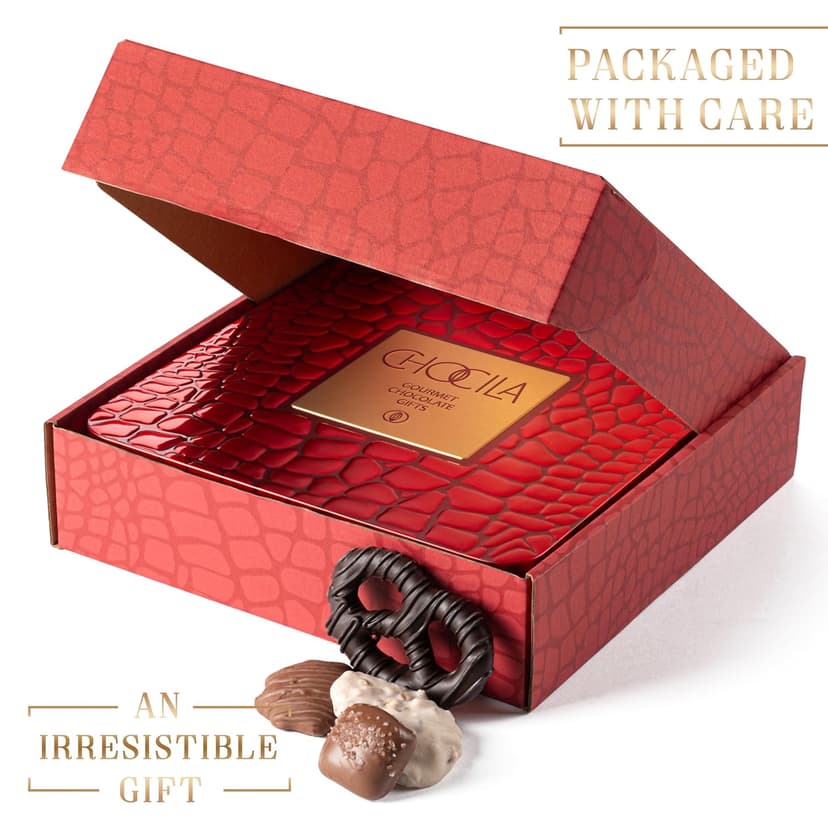 Christmas Chocolate Gift Basket, Gourmet Chocolates Variety Snack Box, Assorted Food Arrangement Platter, Birthday Present, Holiday, Corporate Parties, Sympathy, Candy Gifting Idea, Him, Her, Men, Women, Family (Ruby Red)