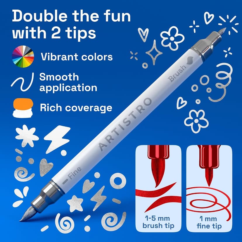 For Fabric, Rock, Glass, Wood, Arts & Crafts Gift for Adults, Teens & Kids, Pumpkin Decorating Kit & Halloween Crafts ARTISTRO 24 Metallic Dual-Tip Acrylic Paint Marker Pens for Drawing B0CZ14KD68