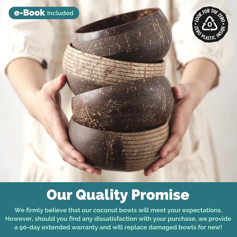 Jungle Culture 2 Polished Coconut Bowl & Wooden Spoons Set with Bamboo Straws • Natural Yoghurt & Smoothie Bowls Ideal for Ninja Creami • Healthy Coco Shell Buddha, Acai • Eco Friendly Vegan Gifts