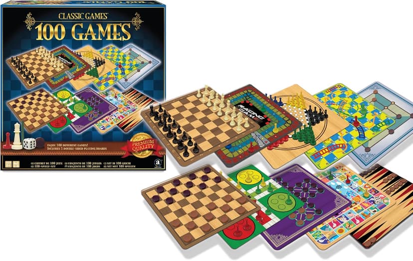 Merchant Ambassador: Classic Games, 100 Games, Enjoy 100 Different Games, Includes 5 Double-Sided Playing Boards, Fun for Children and Adults, For Ages 3 and up