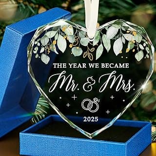 HEXMOZ Wedding Gifts for Couples 2025 - Mr and Mrs Gifts - Bridal Shower Gift, Wedding Ideas for Newly Wed, Bride, Future Mr Mrs - Just Married Glass Ornament 2025, 1st Married Couple Christmas Decor