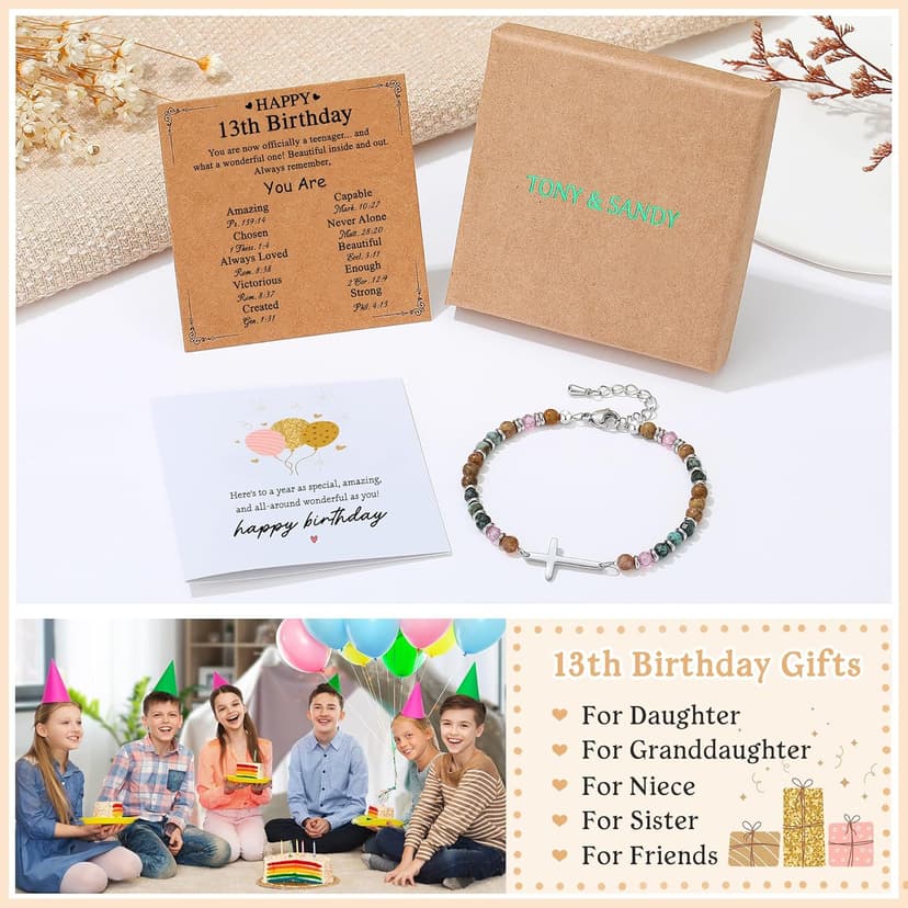 TONY & SANDY Christian Cross Bracelet for Women, Stocking Stuffers for Women, Confirmation Baptism Easter Gifts, Unique Gift for Friends Daughter Mom Sister in Christ on Birthday Christmas