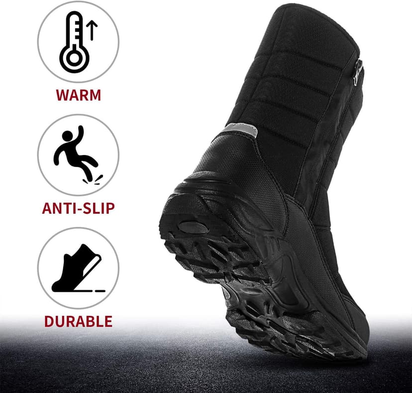 SILENTCARE Mens Winter Mid-Calf Snow Boot Fur Warm Waterproof Slip On Outdoor Athletic