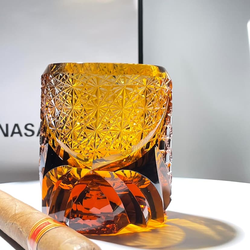 suigetsu Japanese Crystal Whiskey Glass, Cut Crystal Pattern, Luxury Cocktail Glassware (Amber)