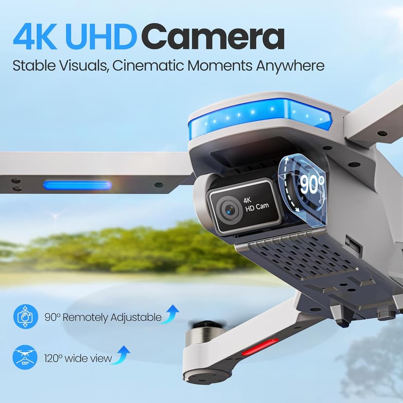 PLEGBLE GPS Drones with Camera for Adults 4K, Brushless Motor FPV Drone with Auto Return, Follow Me,Tap Fly & Circle Fly, Under 249g, 46 Mins Flight, Foldable Drone for Adults Beginners
