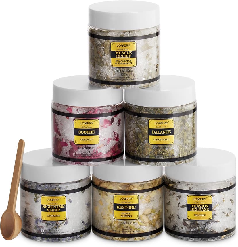 Christmas Gifts for Women Who Have Everything, Epsom Bath Salts Gift Basket Set, Relaxing Self Care Salt W/Essential Oil, Gifts for Mom, Lavender, Eucalyptus, Lemon, Coconut, Tea Tree, Honey Almond