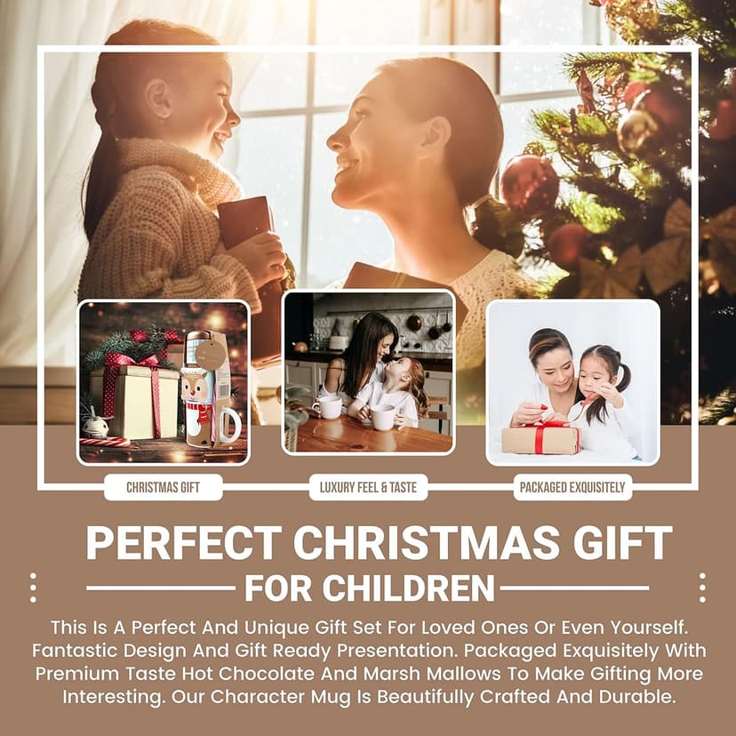 Hot Chocolate Gift Set With Reindeer Mug - Sachets, Mini Marshmallows, Candy Canes and Socks Included