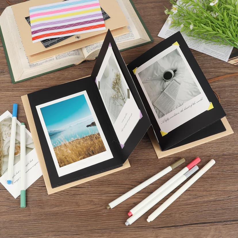 Stretchable Photo Album Folding Scrapbook Album 6x8.3 inches Small Blank Photo Book DIY Scrapbook Kraft Paper Students Memory Book for Graduation Anniversary Birthday Party Decorations Black B0FQBG9KRL
